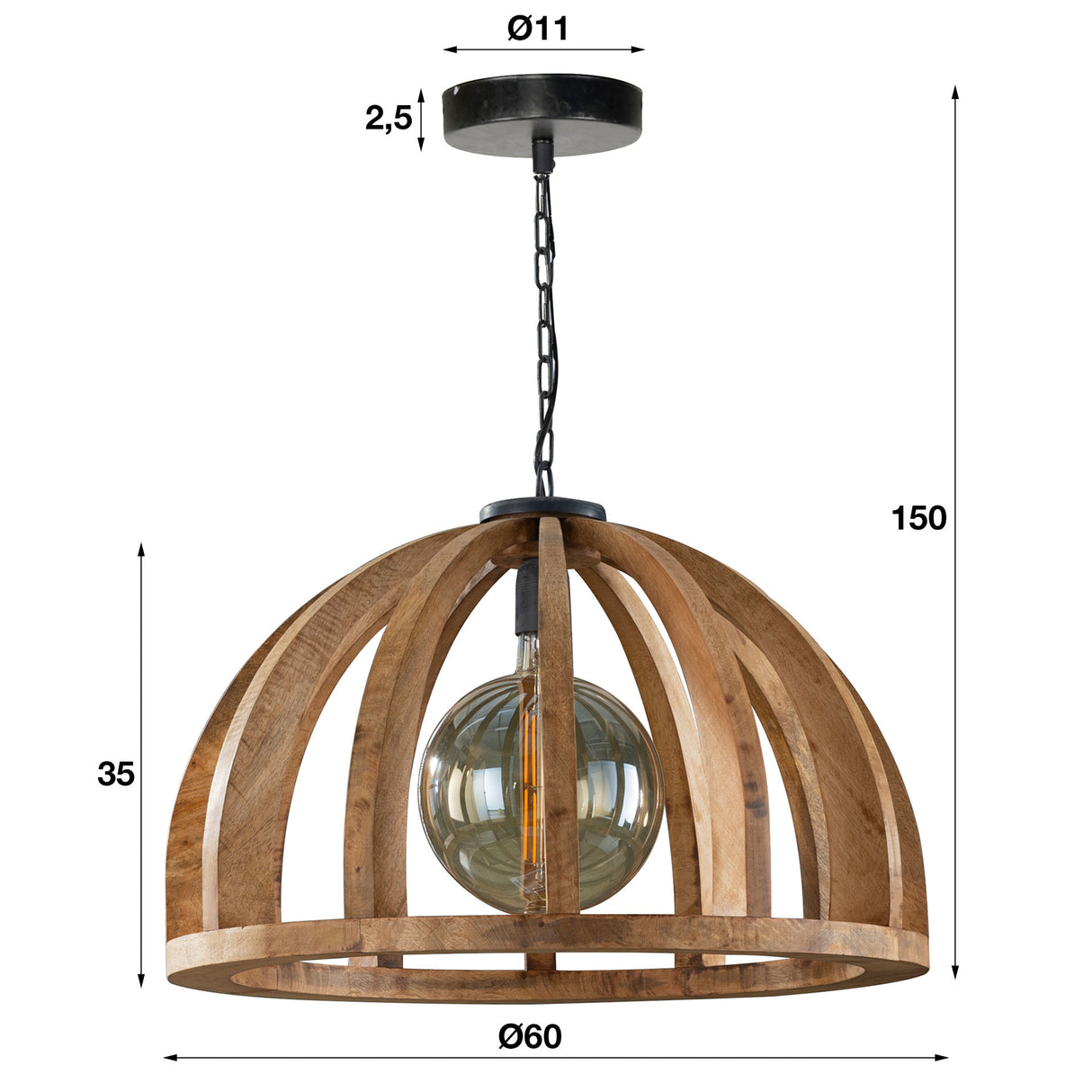 Hängelampe Madri DH Interior Mango LxBxH 69x69x50 Mangoholz Weiße Fotogrößenangabe