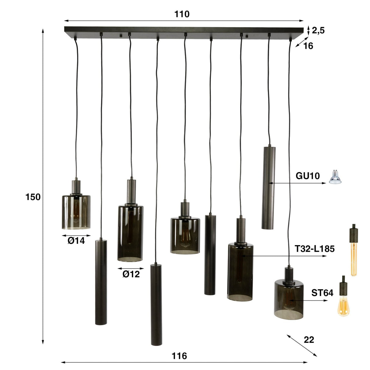 Hanglampen - Moderne Hanglamp Aureo 9 - lichts Sienna bruin - Dimehouse