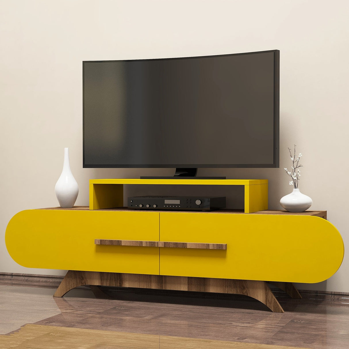 TV Meubels - TV Meubel Rose Walnoot Geel Melamine 145x49,8x36,8 cm - Dimehouse