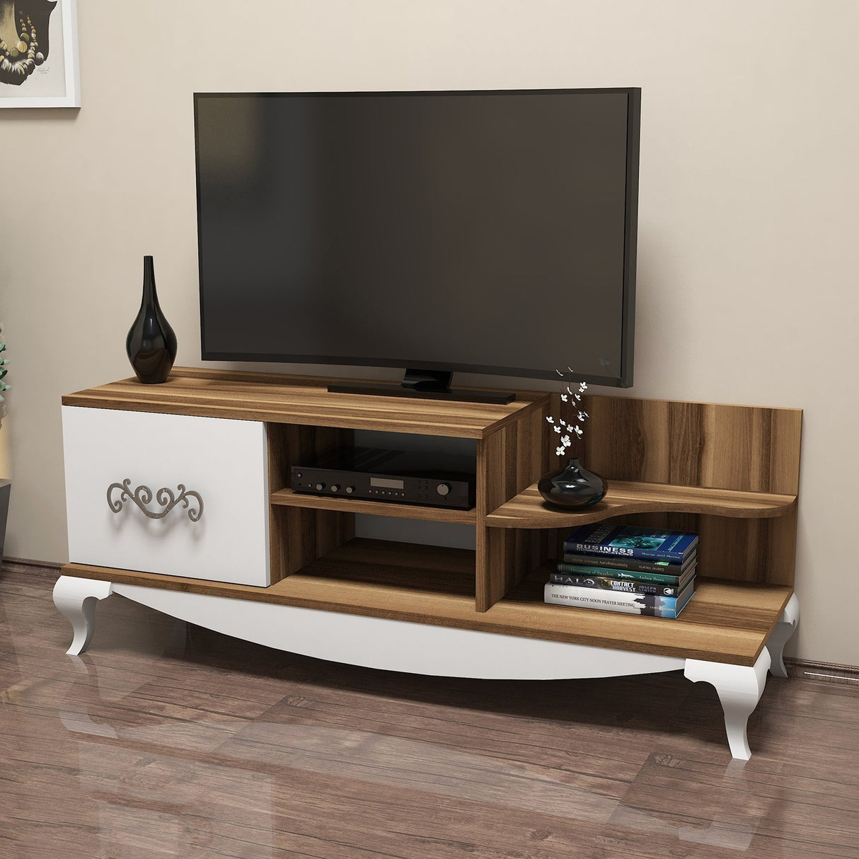 TV Meubels - TV Meubel Sultan Walnoot Wit Melamine 130x50,6x45 cm - Dimehouse