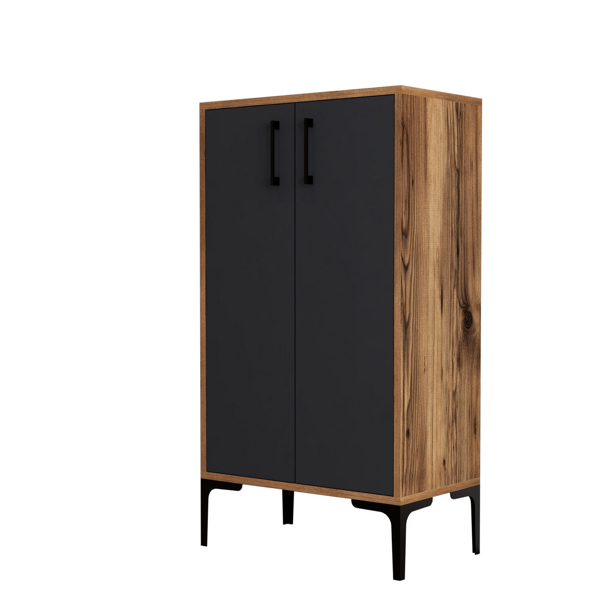 Schoenenkasten - Schoenenkast Prag Walnoot Antraciet Melamine 60x111x35 cm - Dimehouse