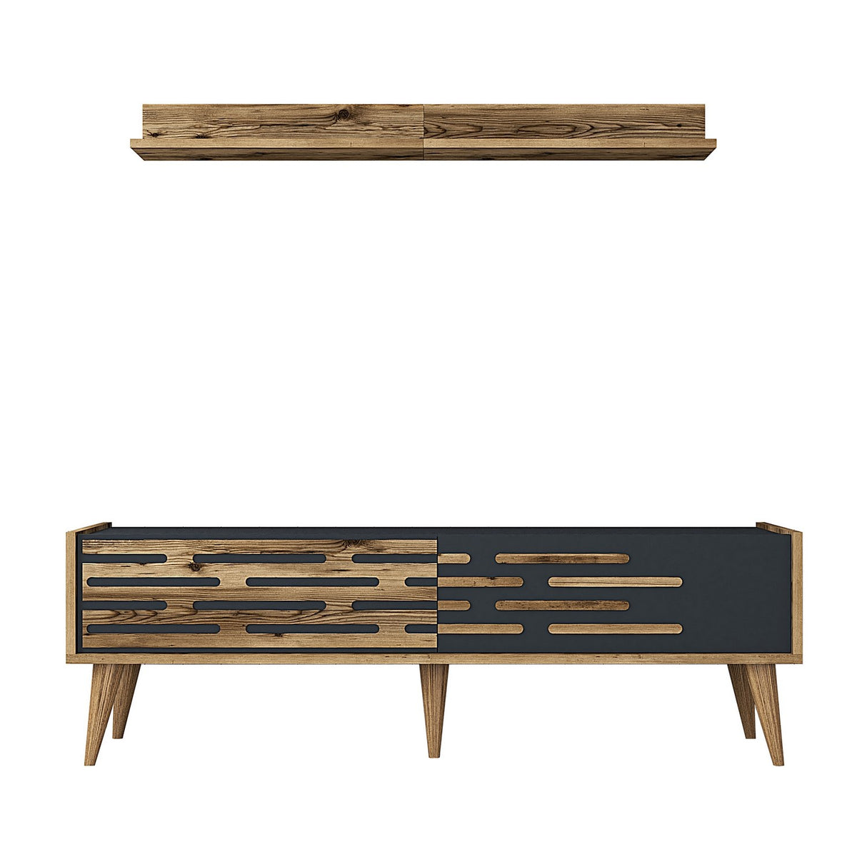 TV Meubels - TV Meubel Set Valensiya Walnoot Antraciet Melamine 140x35x45 cm - Dimehouse
