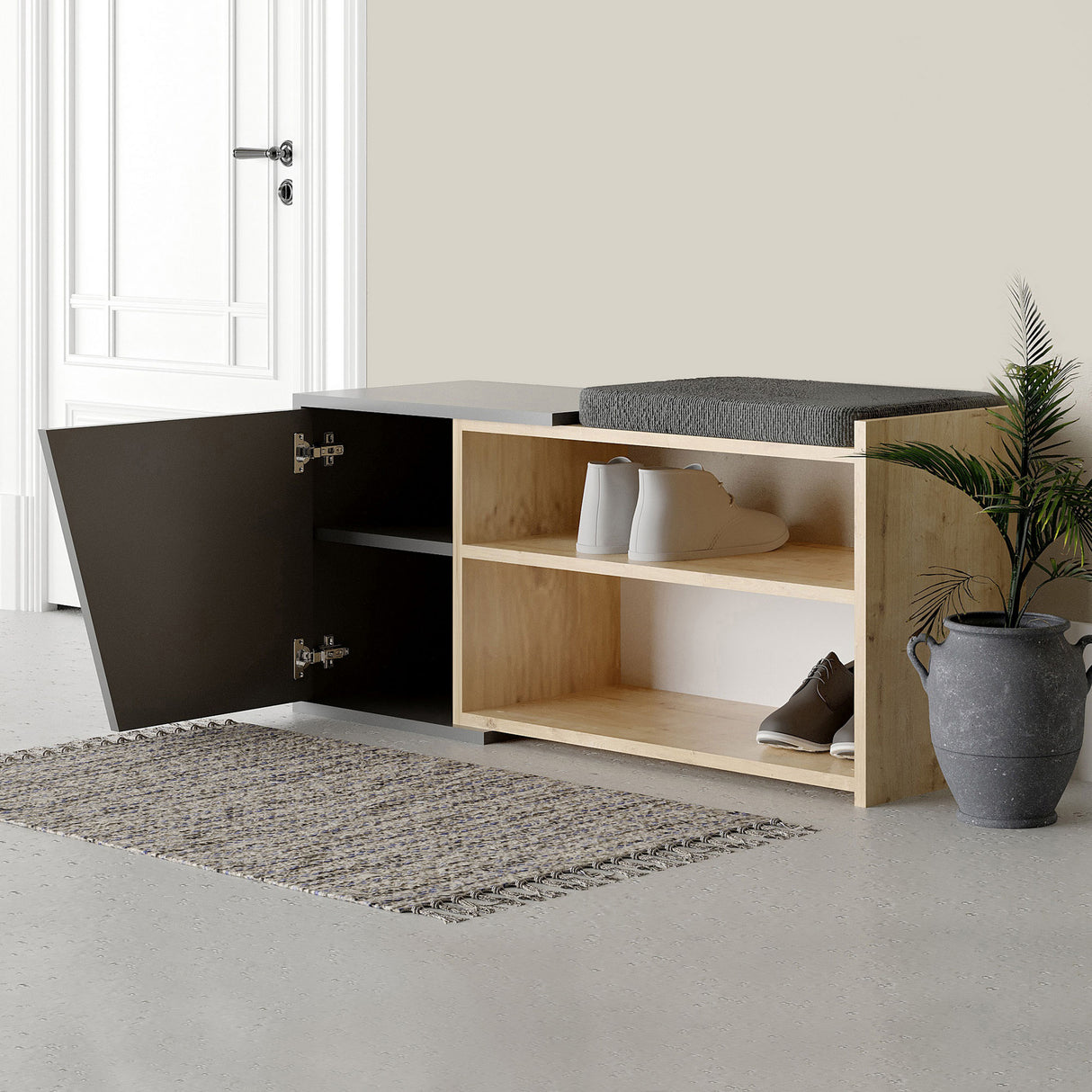 Schoenenkasten - Schoenenkast Fiona Eik Antraciet Melamine 104x37x47 cm - Dimehouse