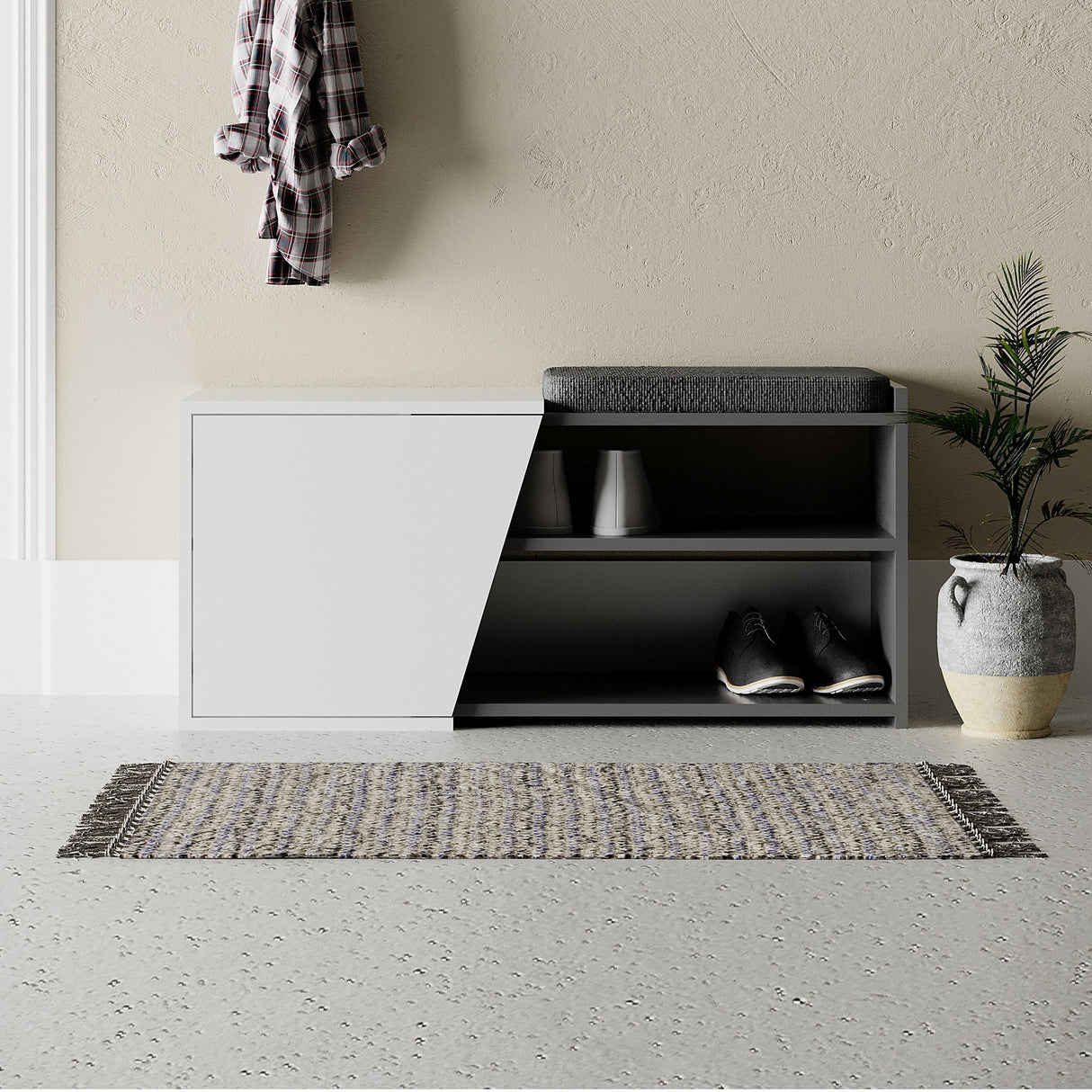 Schoenenkasten - Schoenenkast Fiona Bench Antraciet Wit Melamine 104,6x47,2x37,5 cm - Dimehouse
