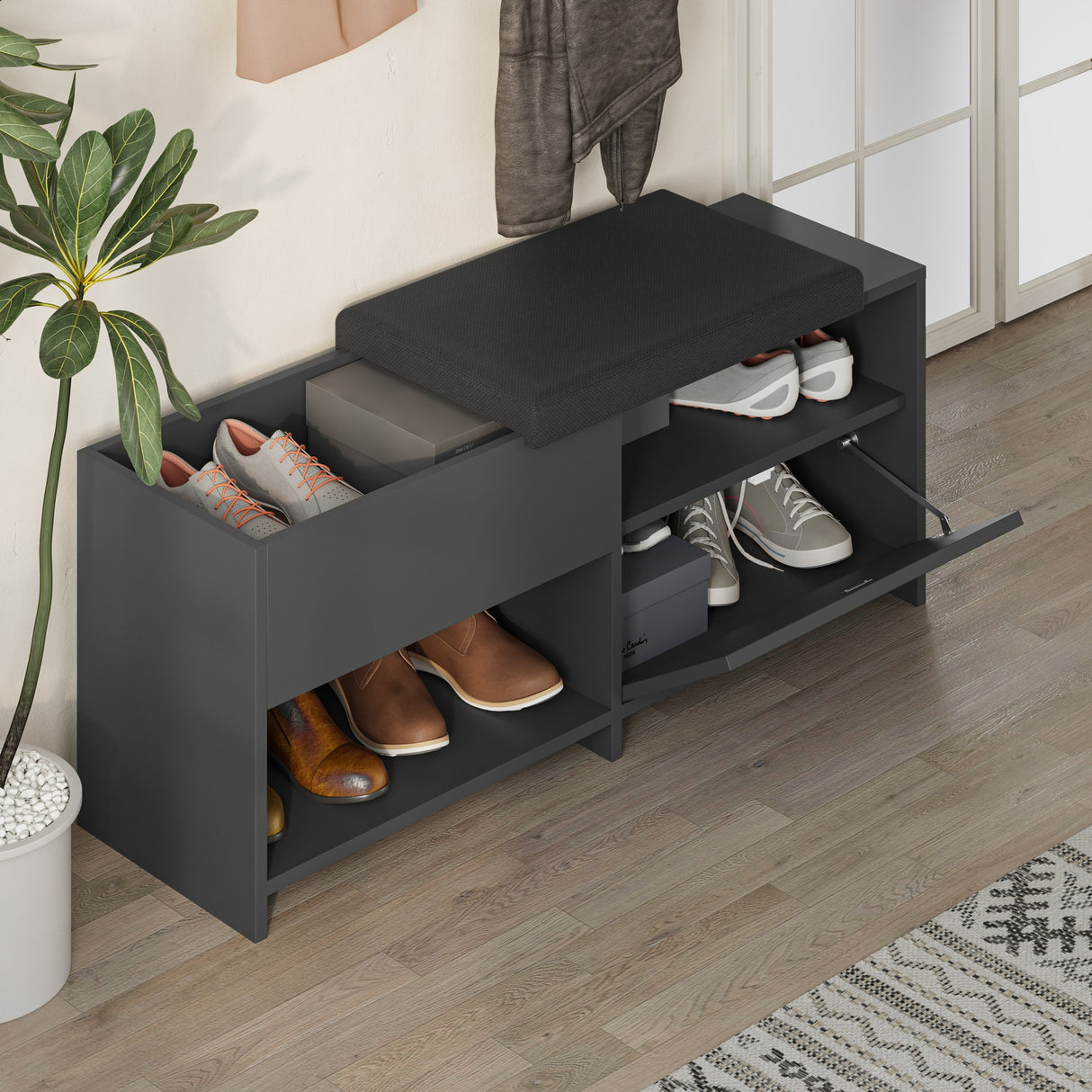 Schoenenkasten - Schoenenkast Filux Antraciet Melamine 120,3x51x40,5 cm - Dimehouse
