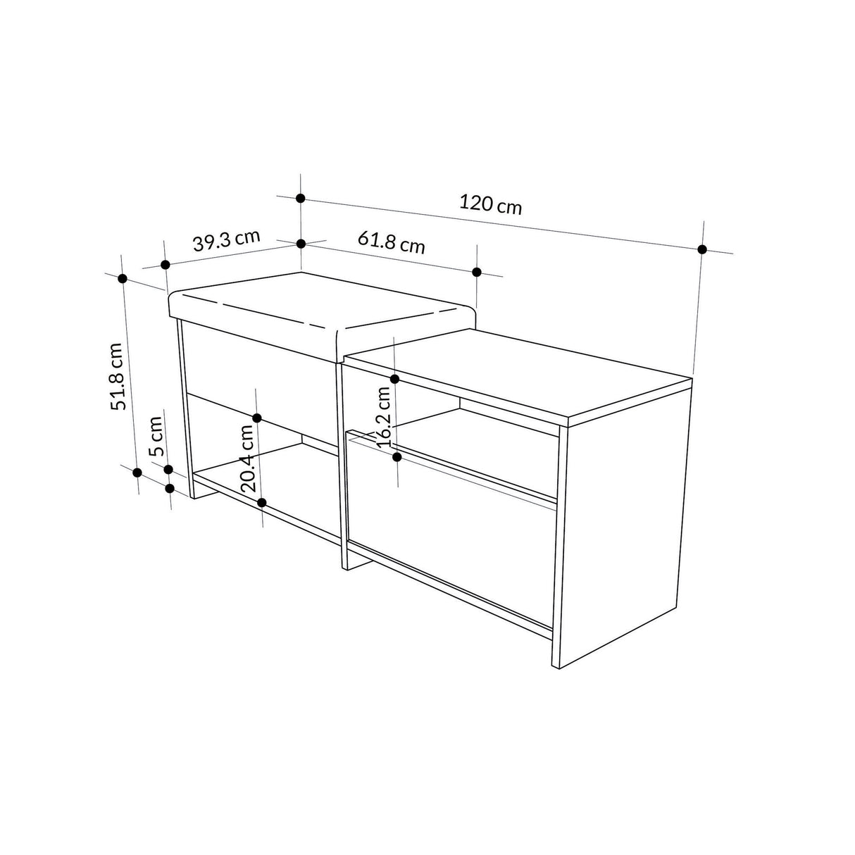 Schoenenkasten - Schoenenkast Filux Wit Melamine 120,3x51x40,5 cm - Dimehouse