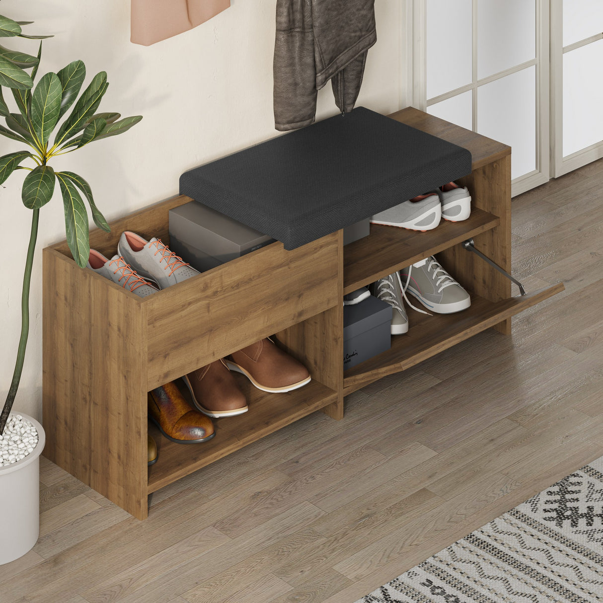 Schoenenkasten - Schoenenkast Filux Naturel Melamine 120,3x51x40,5 cm - Dimehouse