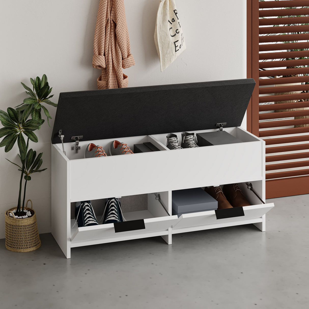 Schoenenkasten - Schoenenkast Cove Wit Melamine 106x52x34 cm - Dimehouse