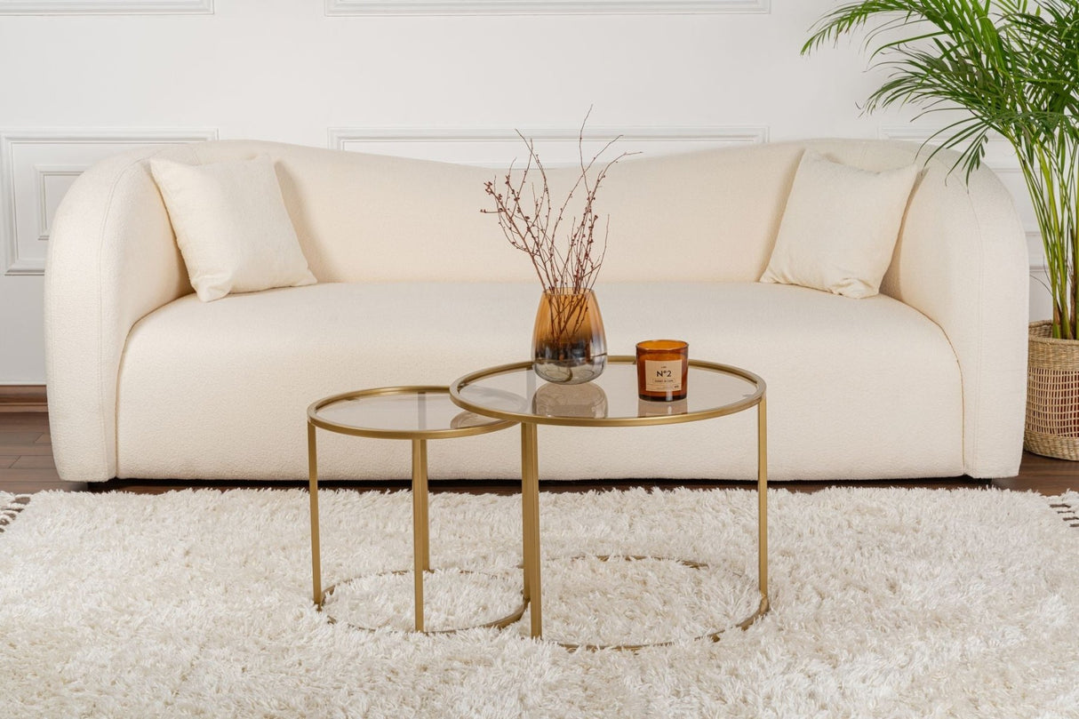 Salontafels - Moderne Ronde Salontafel Set van 2 Uru Goud - Brons Glas - 60/42 cm - Dimehouse