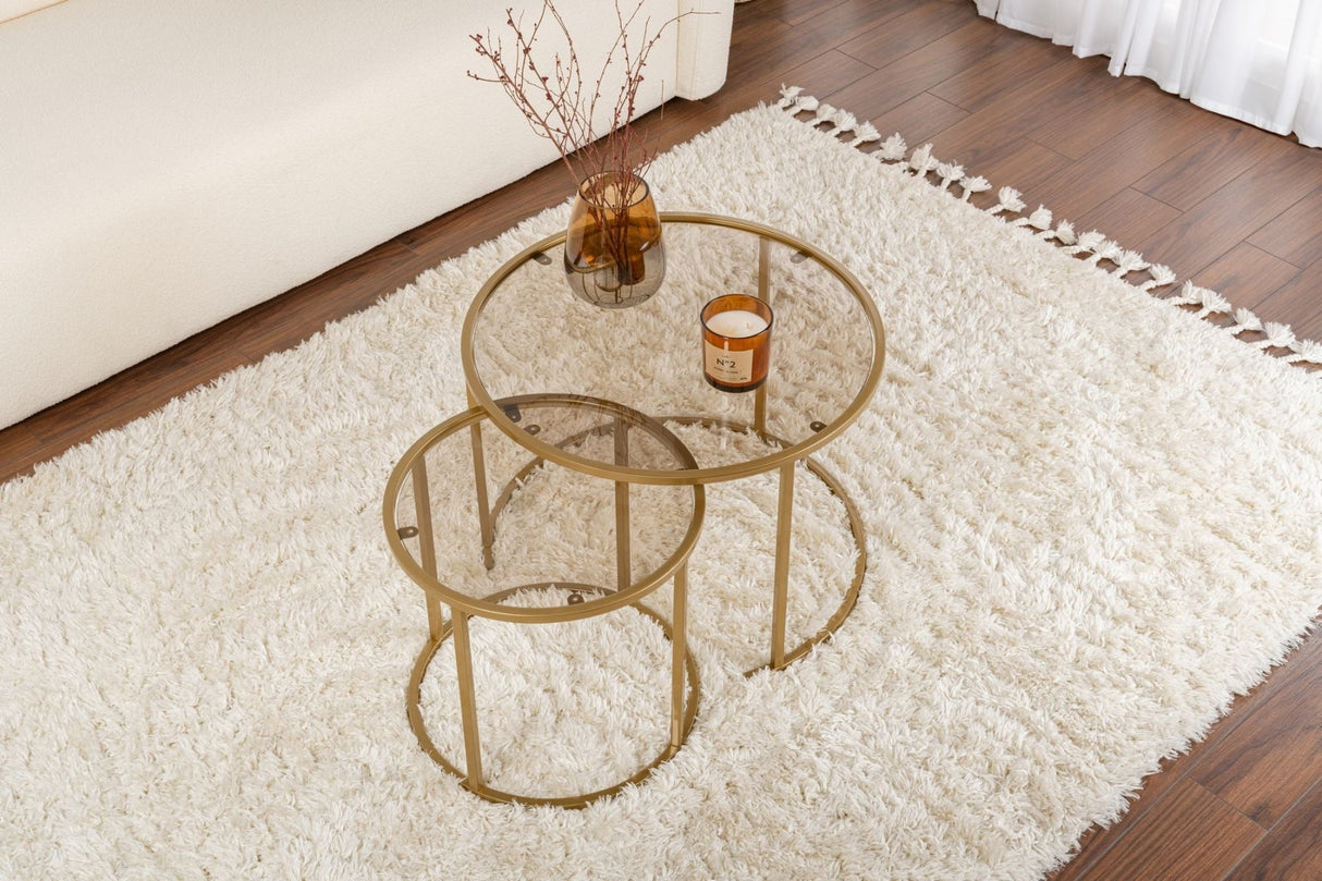 Salontafels - Moderne Ronde Salontafel Set van 2 Uru Goud - Brons Glas - 60/42 cm - Dimehouse