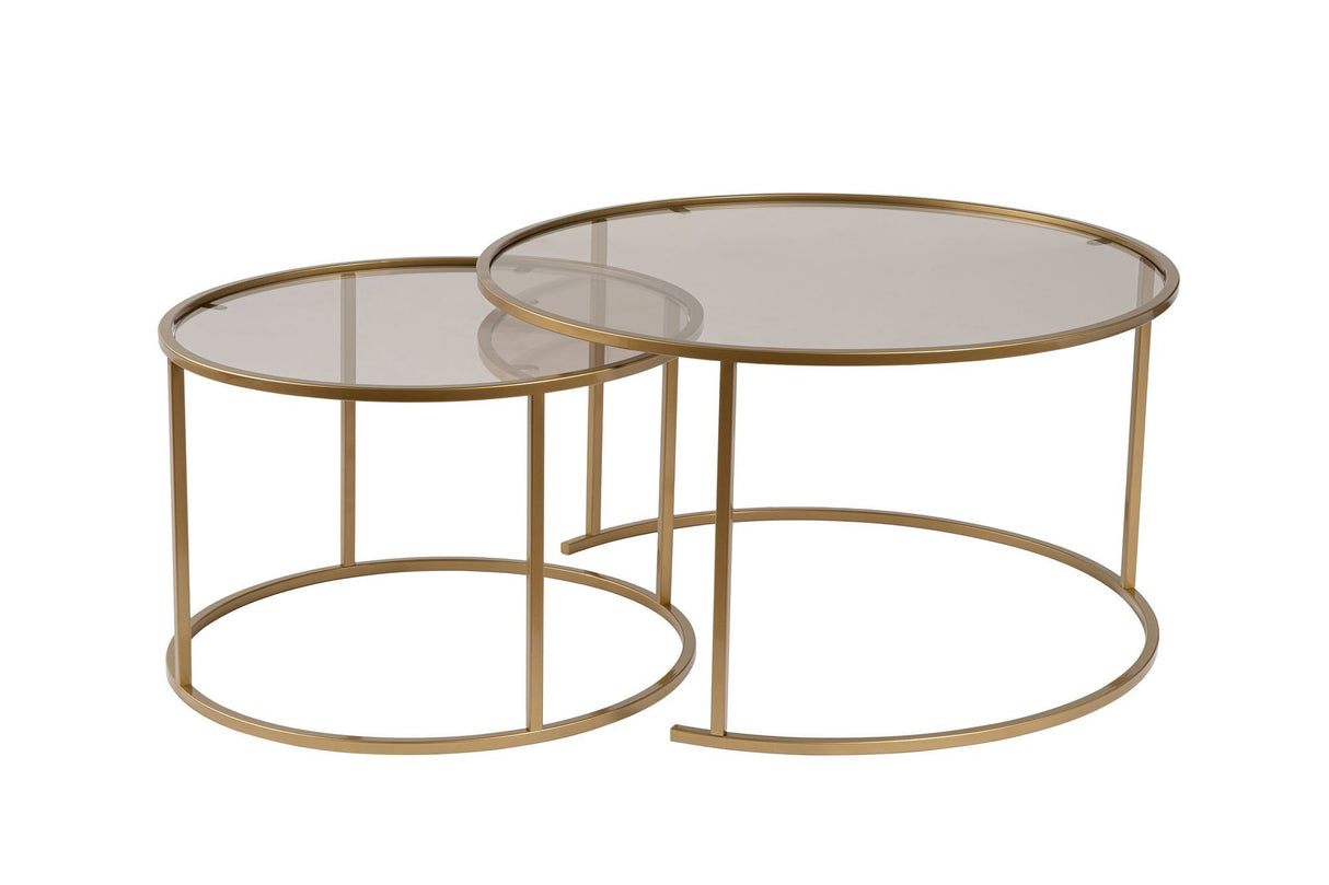 Salontafels - Moderne Ronde Salontafel Set van 2 Uru Goud - Brons Glas - 80/60 cm - Dimehouse