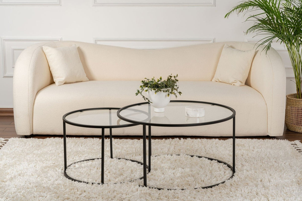 Salontafels - Moderne Ronde Salontafel Set van 2 Uru Zwart - Transparant Glas - 80/60 cm - Dimehouse