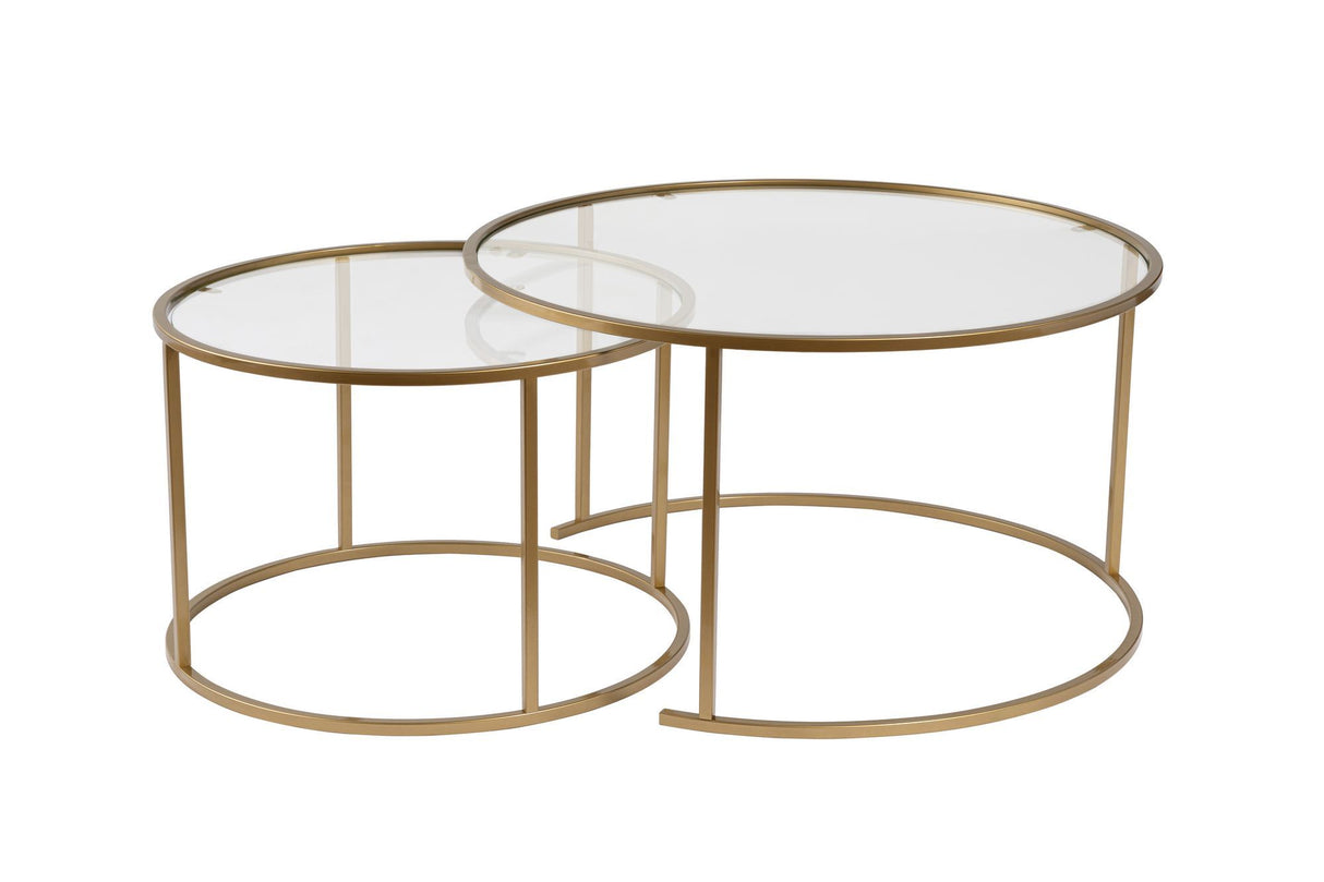 Salontafels - Moderne Ronde Salontafel Set van 2 Uru Goud - Transparant Glas - 80/60 cm - Dimehouse