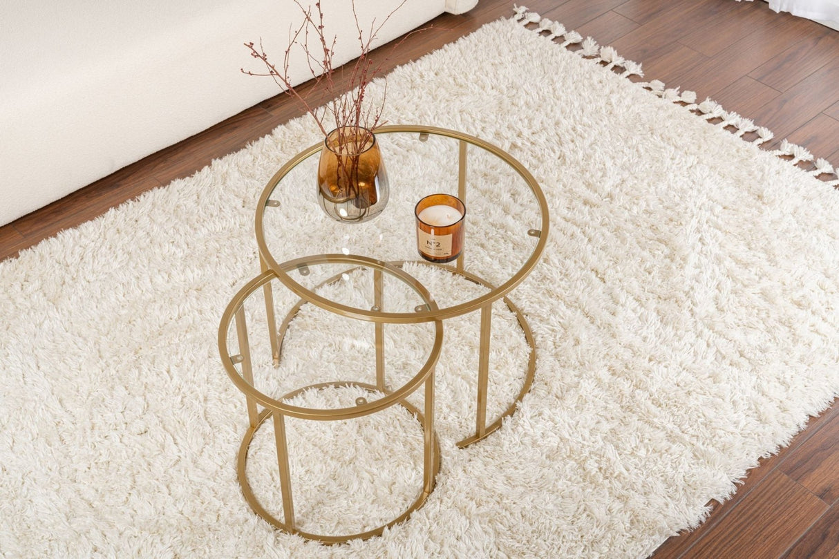 Salontafels - Moderne Ronde Salontafel Set van 2 Uru Goud - Transparant Glas - 60/42 cm - Dimehouse