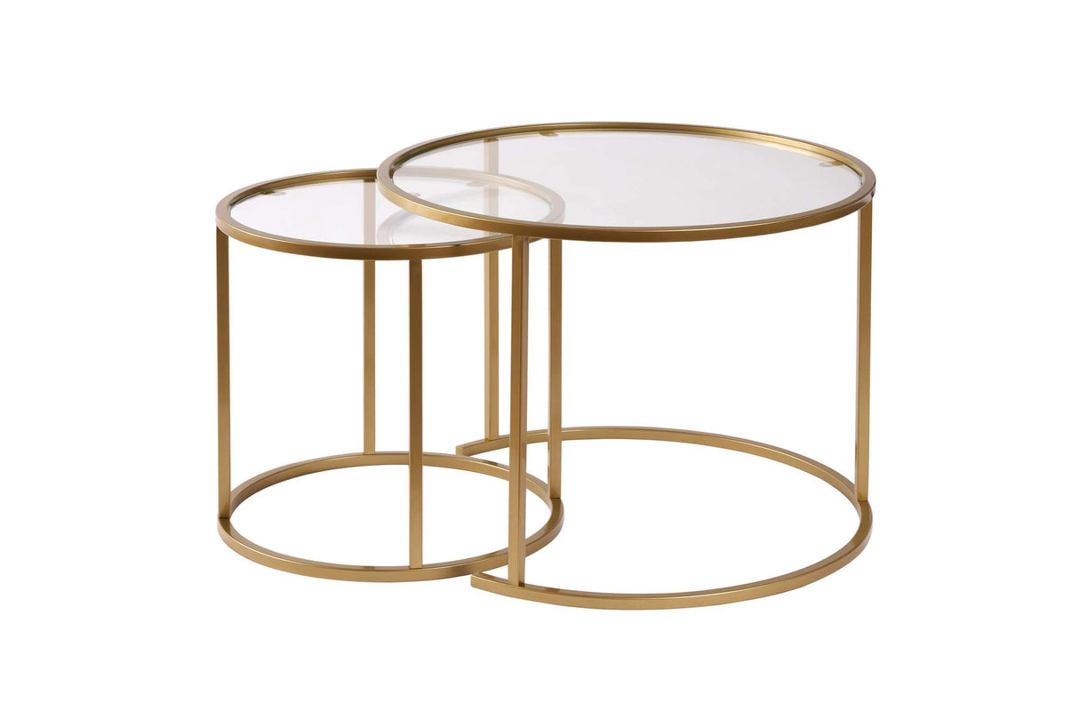 Salontafels - Moderne Ronde Salontafel Set van 2 Uru Goud - Transparant Glas - 60/42 cm - Dimehouse