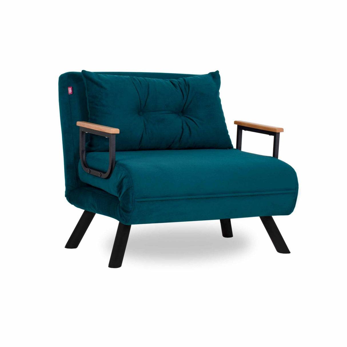 Fauteuils - Scandinavische slaapfauteuil Petrol Blauw stof linnen look Sando - Dimehouse