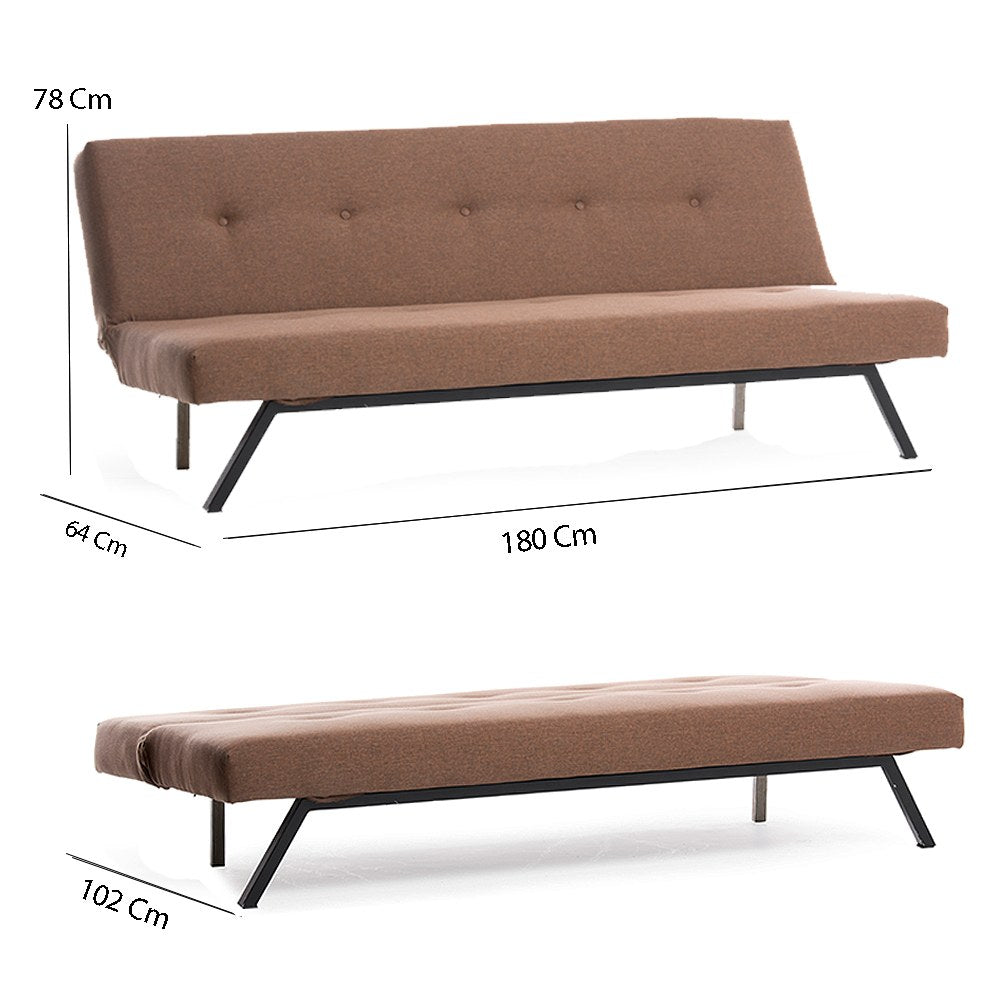 Slaapbanken - Slaapbank Zoly Bruin Stof 3 - Zits - 180 cm - Zonder armleuningen - Zoly - Dimehouse