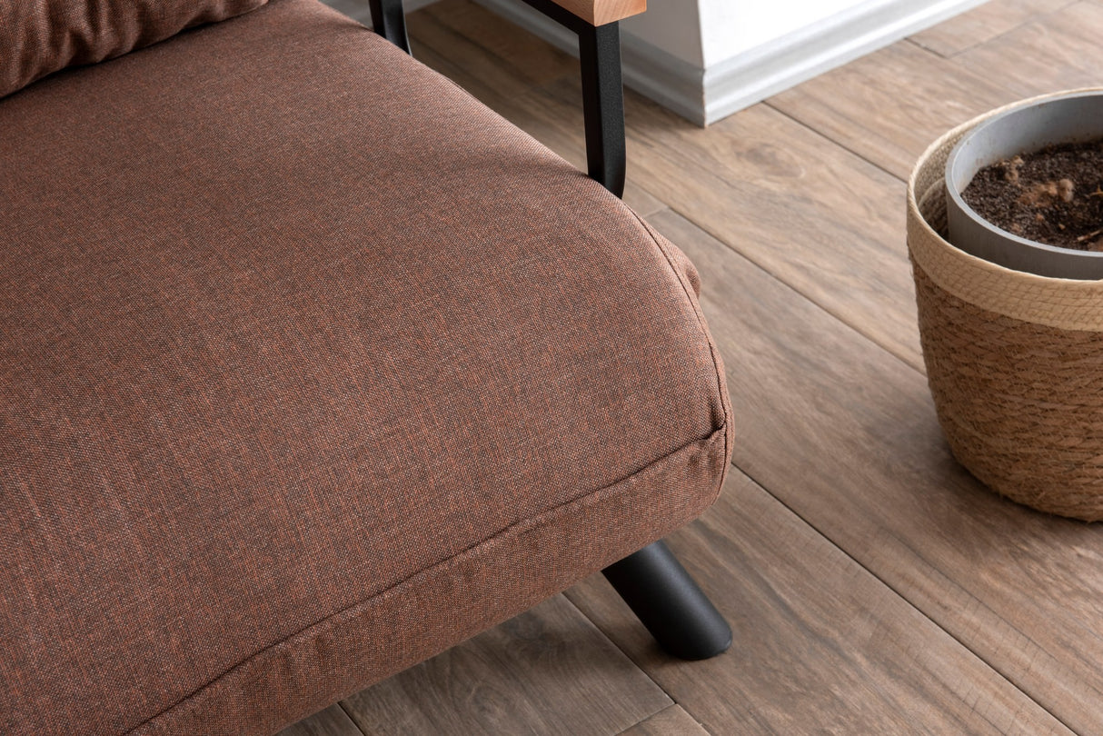 Fauteuils - Scandinavische slaapfauteuil Koper Bruin stof linnen look Sando - Dimehouse