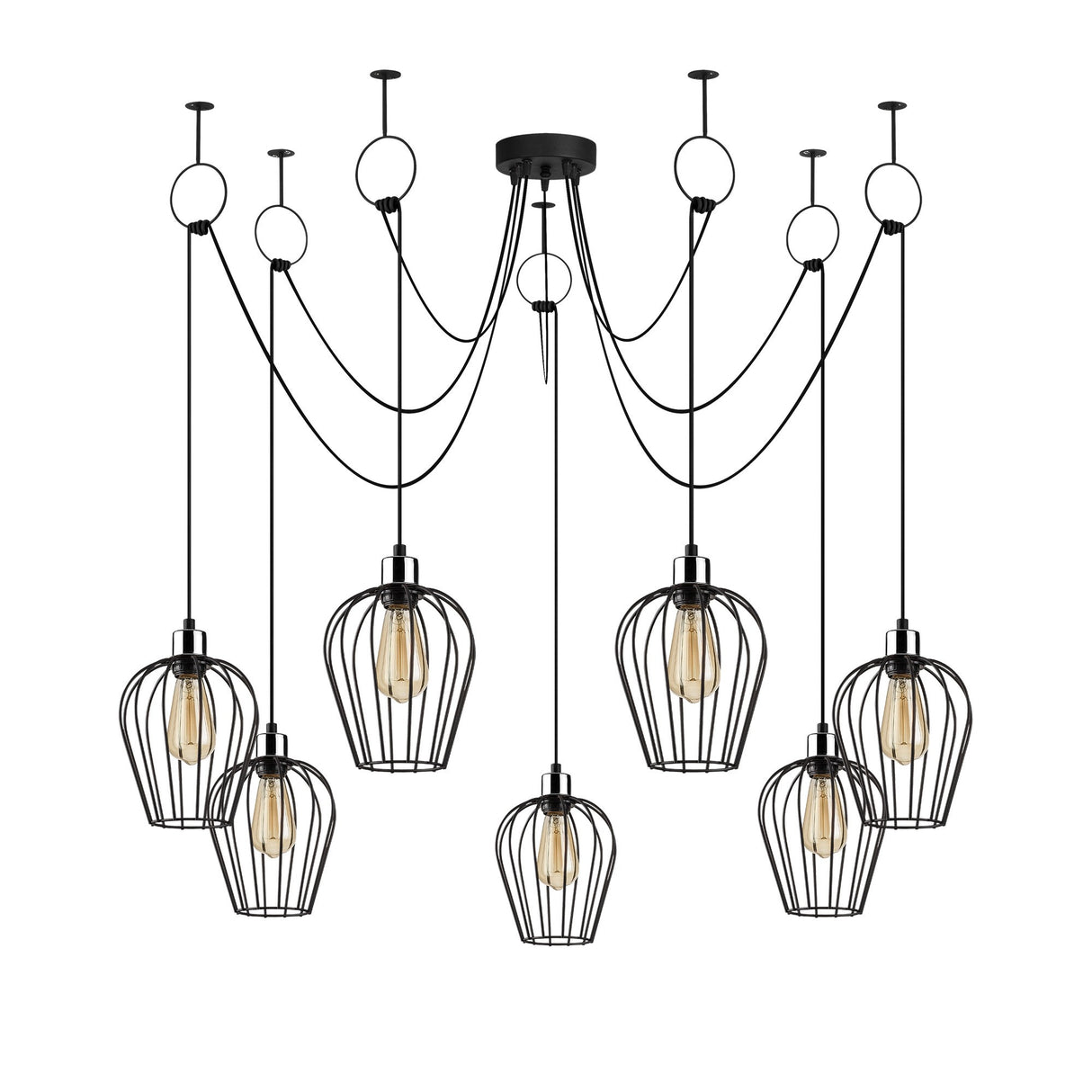 Hanglampen - Hanglamp 7 - lichts Zwart Metaal Predator - Dimehouse