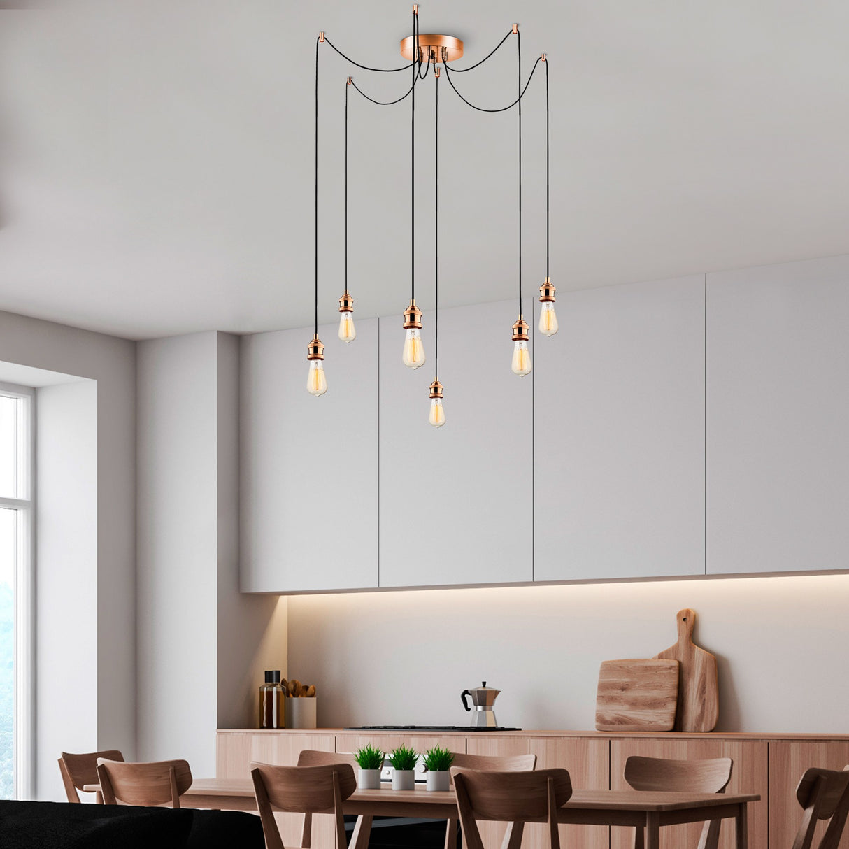 Hanglampen - Hanglamp 6 - lichts Koperkleurig Metaal Maris - Dimehouse