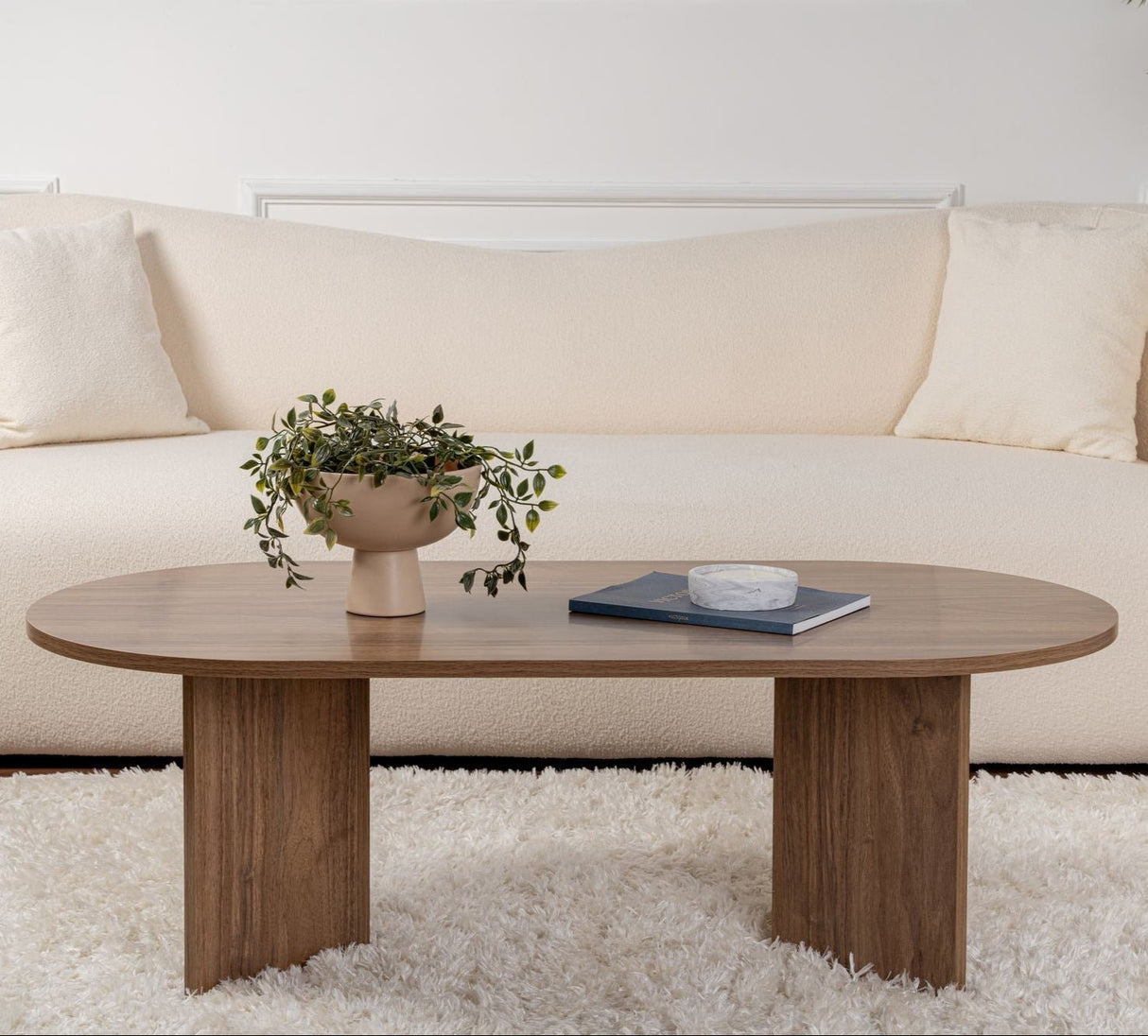 Salontafels - Ovale salontafel walnoot melamine - Japandi - 119x60 cm - Sota - Dimehouse