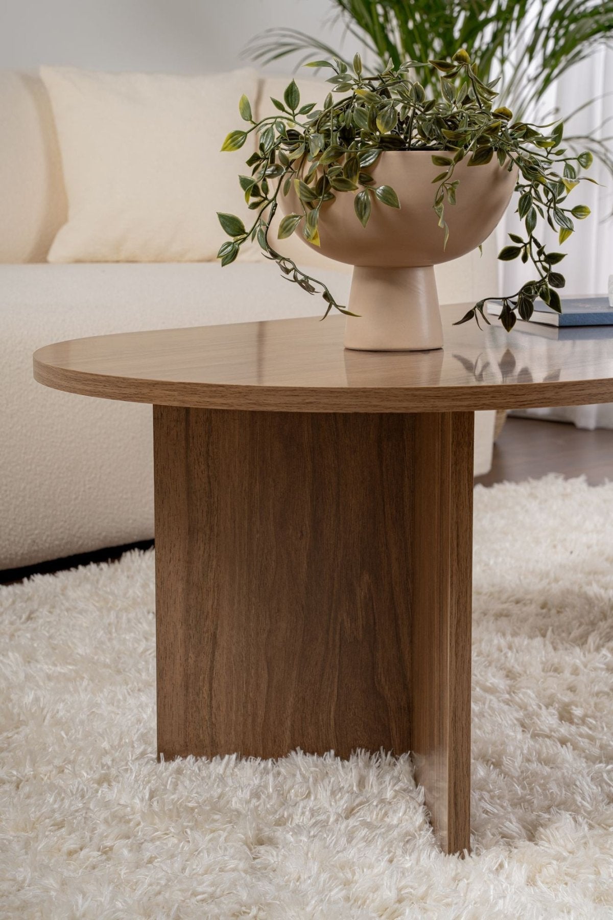 Salontafels - Ovale salontafel walnoot melamine - Japandi - 119x60 cm - Sota - Dimehouse