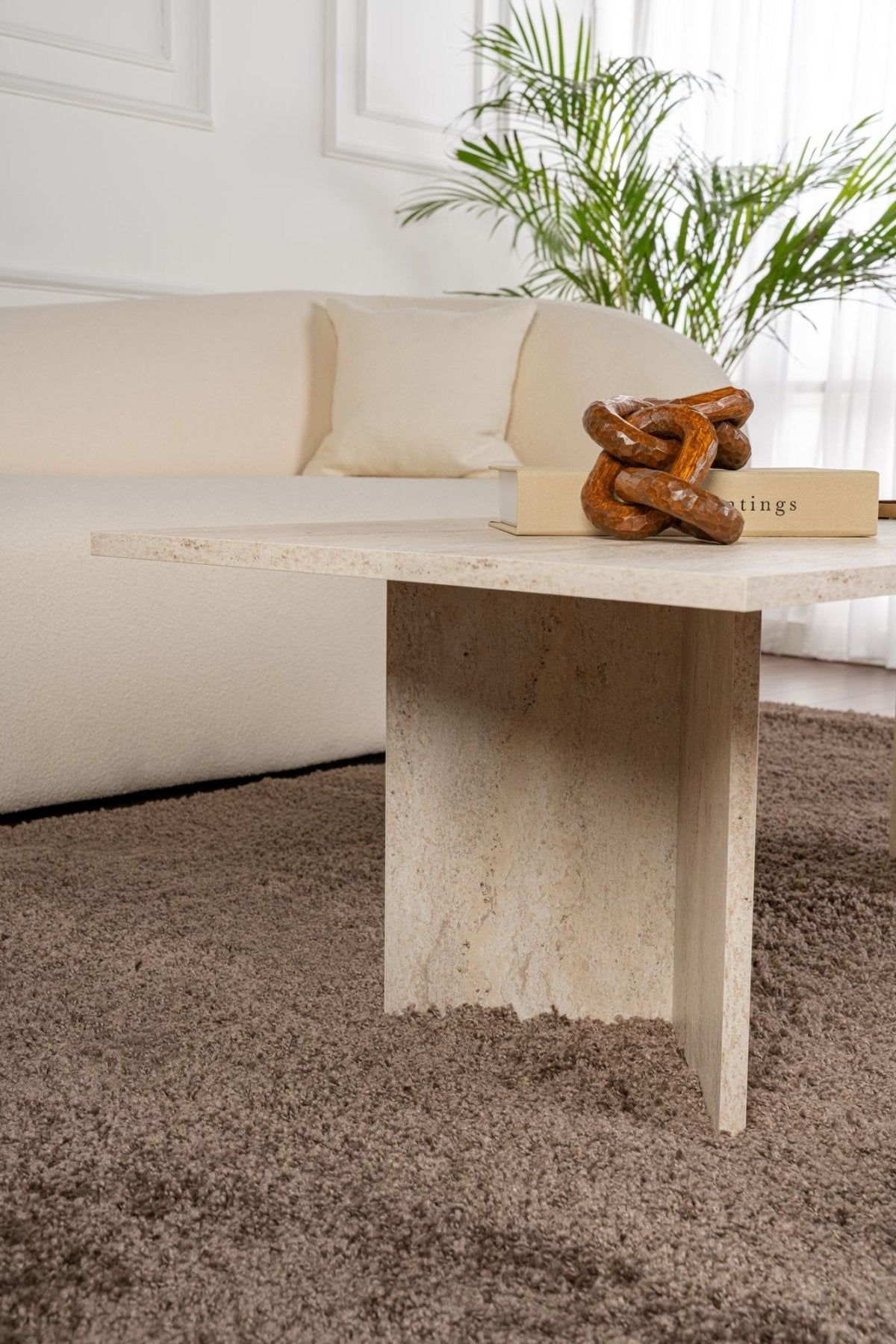Salontafels - Rechthoekige salontafel travertin melamine Sabin 119x60 cm - Dimehouse