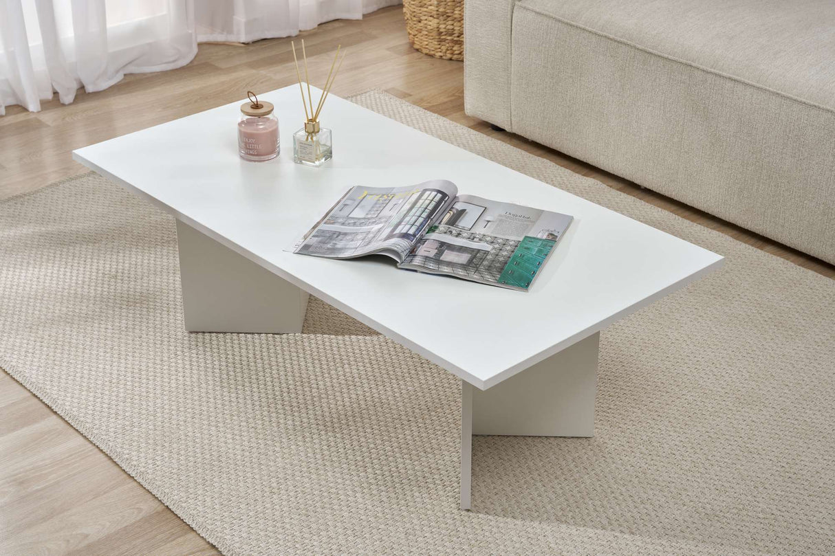 Salontafels - Rechthoekige salontafel wit melamine Sabin 119x60 cm - Dimehouse