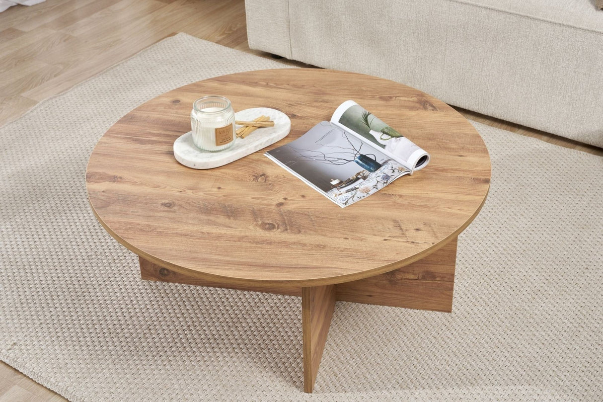 Salontafels - Ronde salontafel Dennenhout melamine - 90x90x40 cm - Dakota - Dimehouse