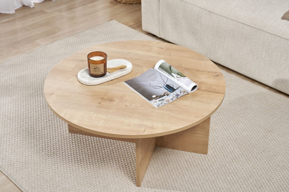 Salontafels - Ronde salontafel Eiken melamine - 90x90x40 cm - Dakota - Dimehouse