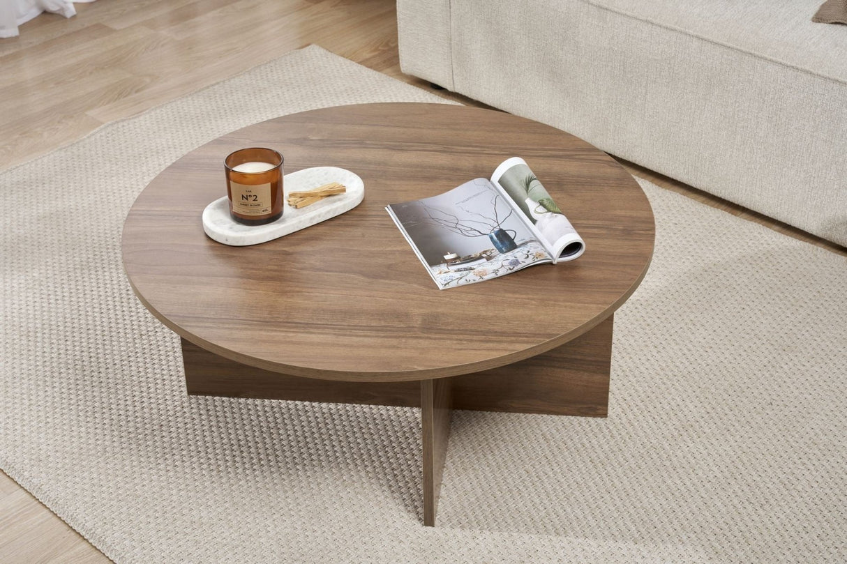Salontafels - Ronde salontafel Walnoot melamine - 90x90x40 cm - Dakota - Dimehouse
