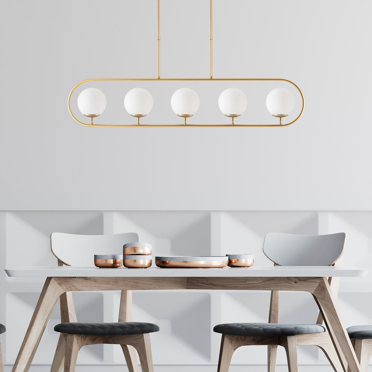 Hanglampen - Hanglamp 5 - lichts Goud Beige Glas Lucent - Dimehouse