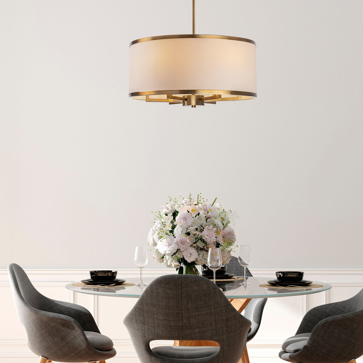 Hanglampen - Hanglamp 1 - lichts Bronskleurig Stof Frost - Dimehouse