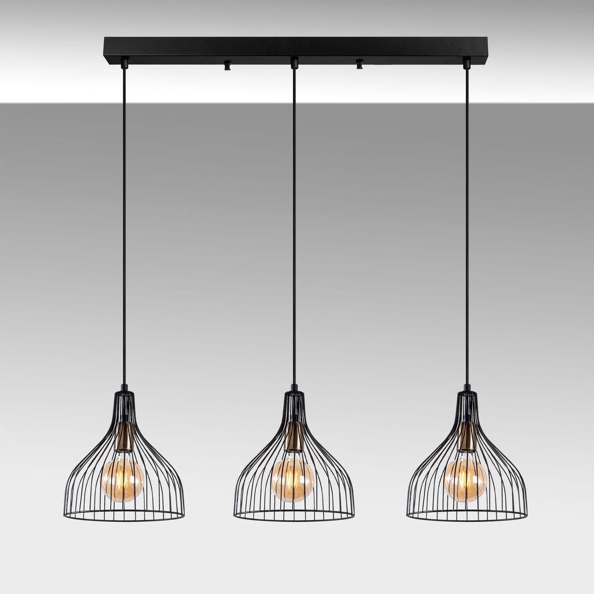 Hanglampen - Hanglamp 3 - lichts Zwart Metaal Vine - Dimehouse