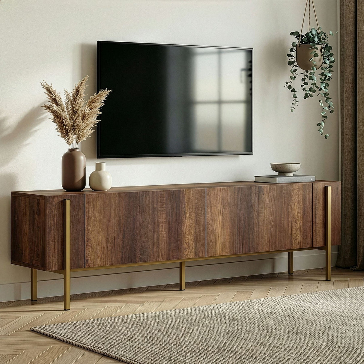 TV-Schrank Nexus in Walnussoptik mit Gold 180 cm Barocker Walnusslook mit Gold Melaminbeschichtetes Holz