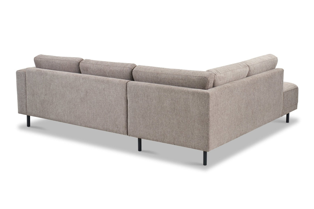 Banken - Moderne 3 - zits Hoekbank Rechts Taupe Stof Aniko met Lounger 240x197x78 cm - Dimehouse