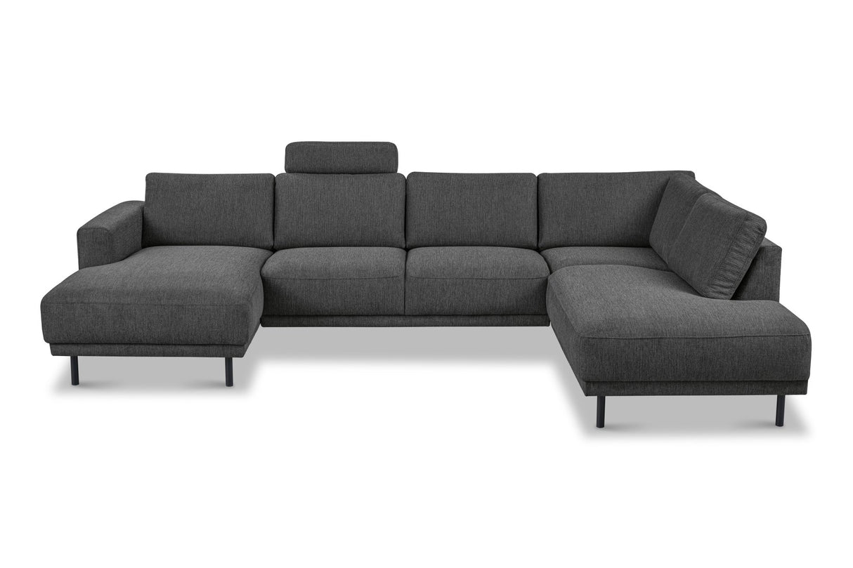 Banken - Moderne U - Bank hoekbank Antraciet Stof - rechts - 310x197x142 cm - Aniko - Dimehouse