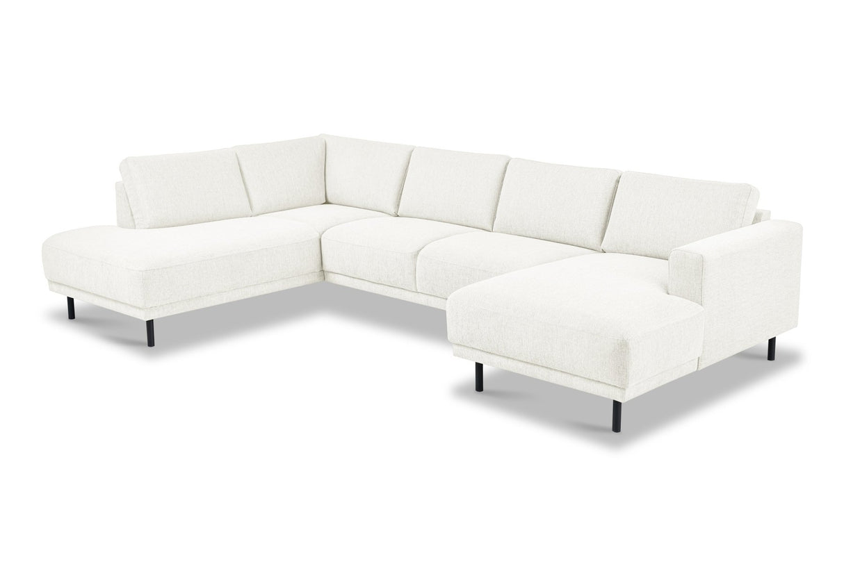 Banken - Moderne U - Bank Hoekbank Beige Stof - Links - 310x197x142 cm - Aniko - Dimehouse