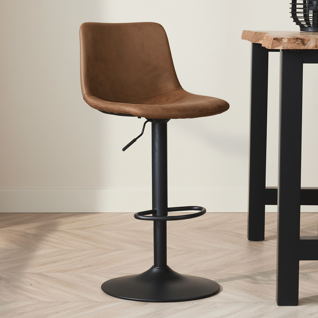 Industriedrehgelenk Barhocker Boran Cognac – verstellbar – ohne Armlehnen, stimmungsvolles Foto Modern Innenraum