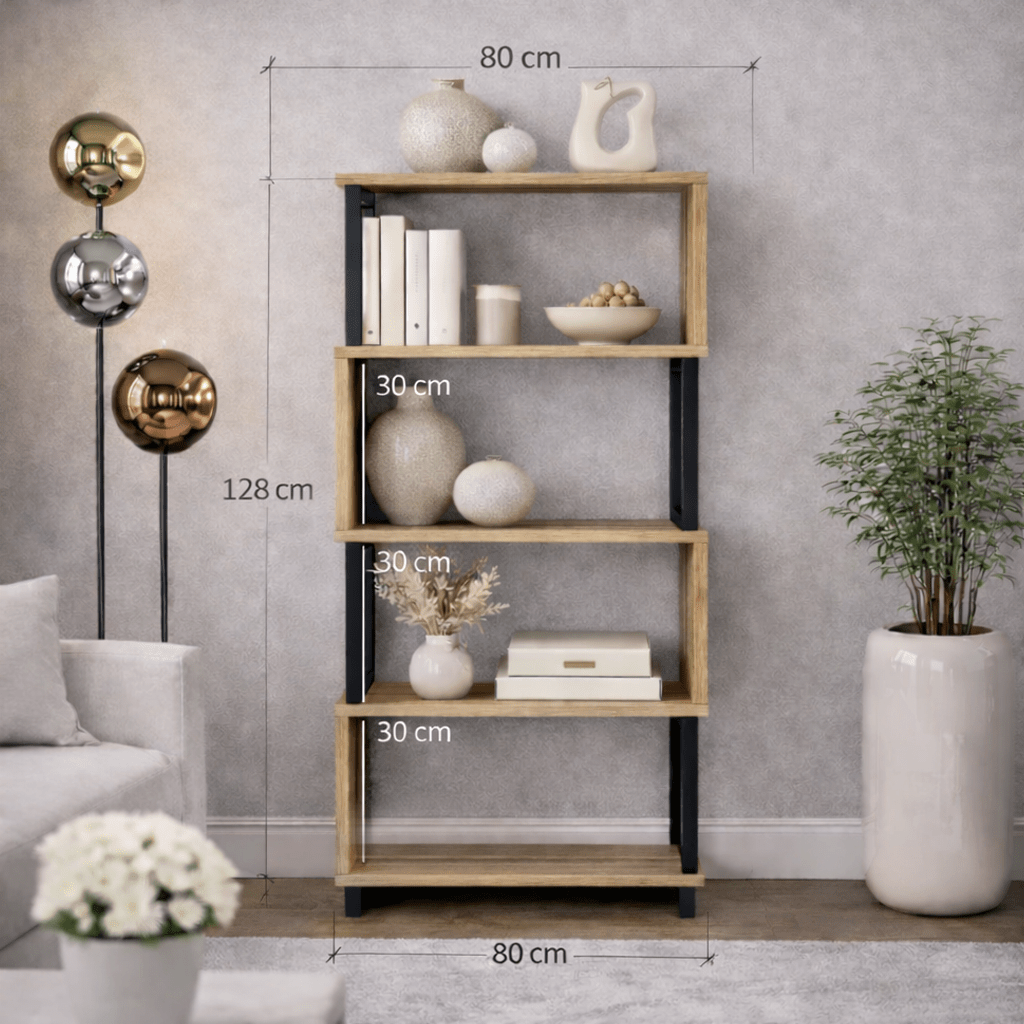 Boekenkasten - Boekenkast Ceylan Walnoot Melamine 80x128x22 cm - Dimehouse