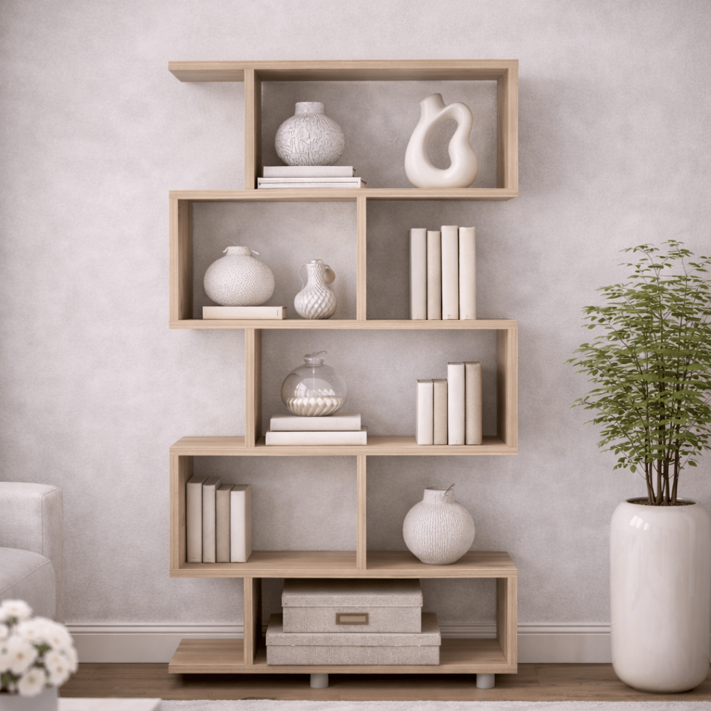 Boekenkasten - S - vormige boekenkast eiken melamine Elif 90x156x20 cm - Dimehouse