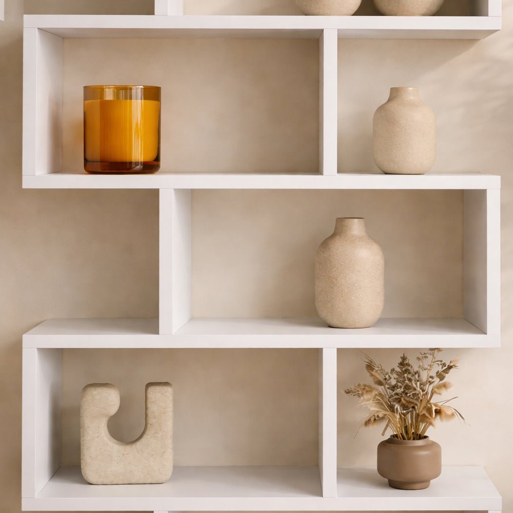 Boekenkasten - S - vormige boekenkast wit melamine Elif 90x156x20 cm - Dimehouse