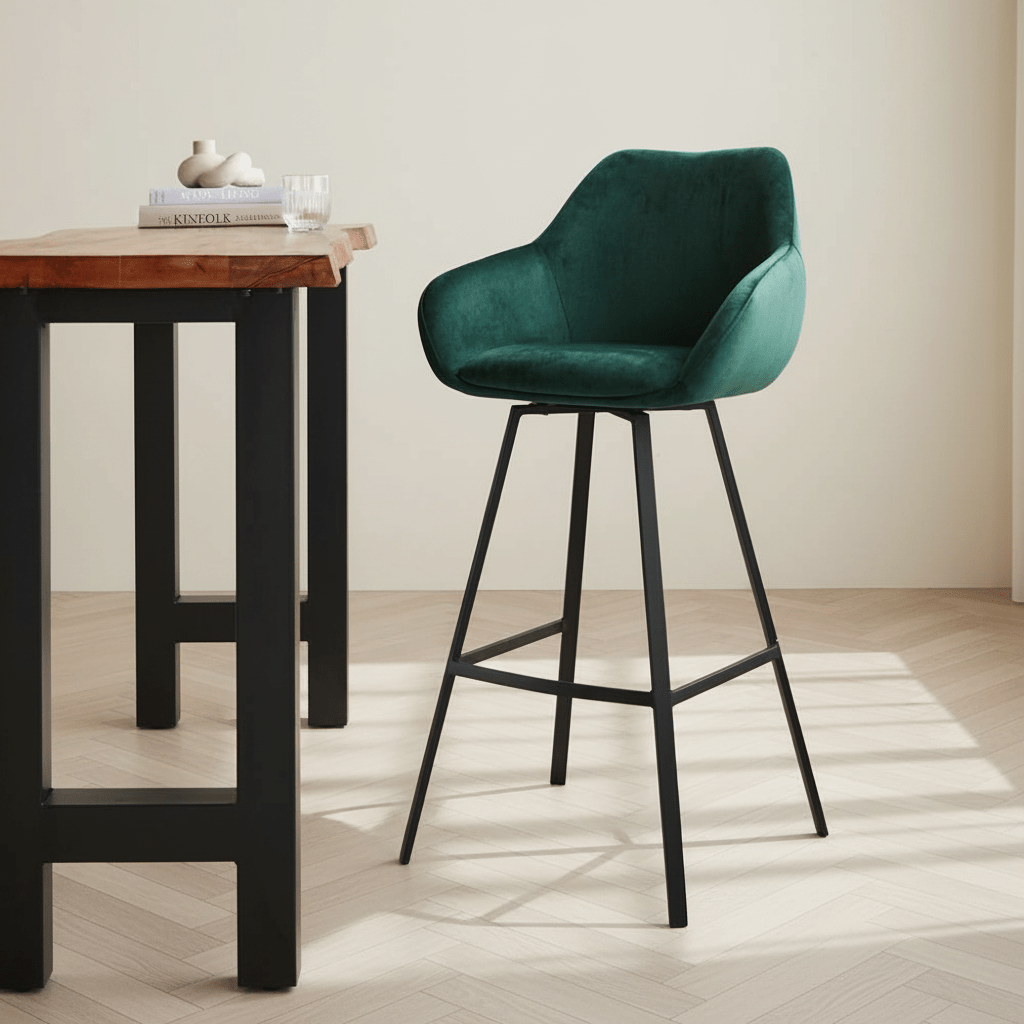 Drehbar Barhocker Grün Samt Elise - Mit Armlehne - Sitzhöhe 79 cm stimmungsvolles Foto in Modern Innenraum
