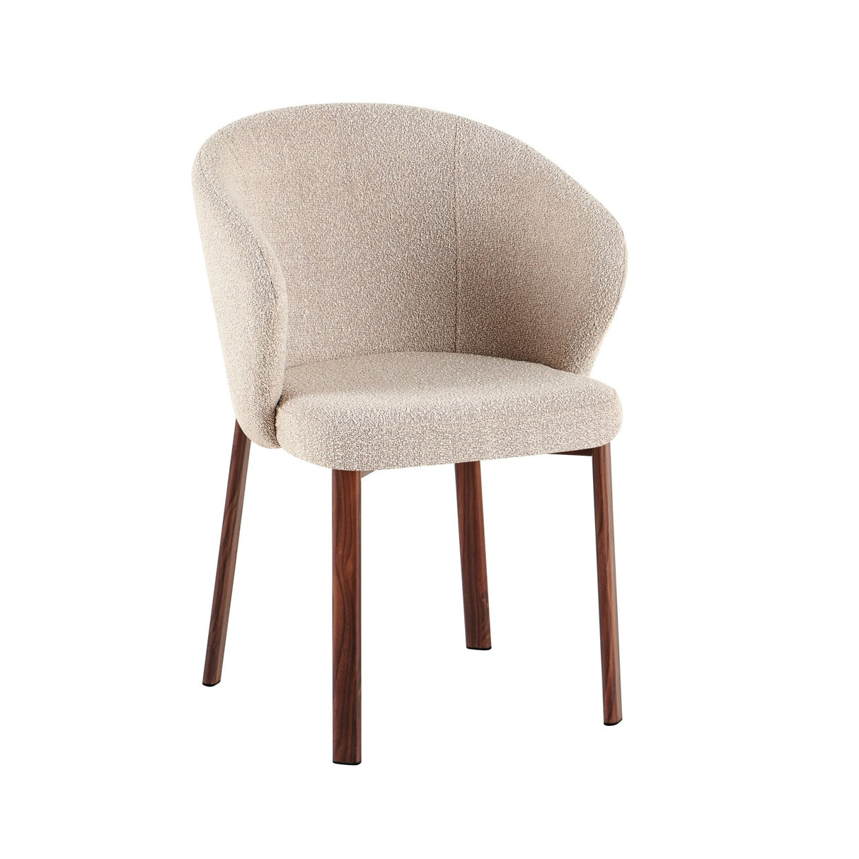 Eetkamerstoelen-Eetkamerstoel bouclé zandkleur Taro - walnootlook frame - Japandi-Dimehouse