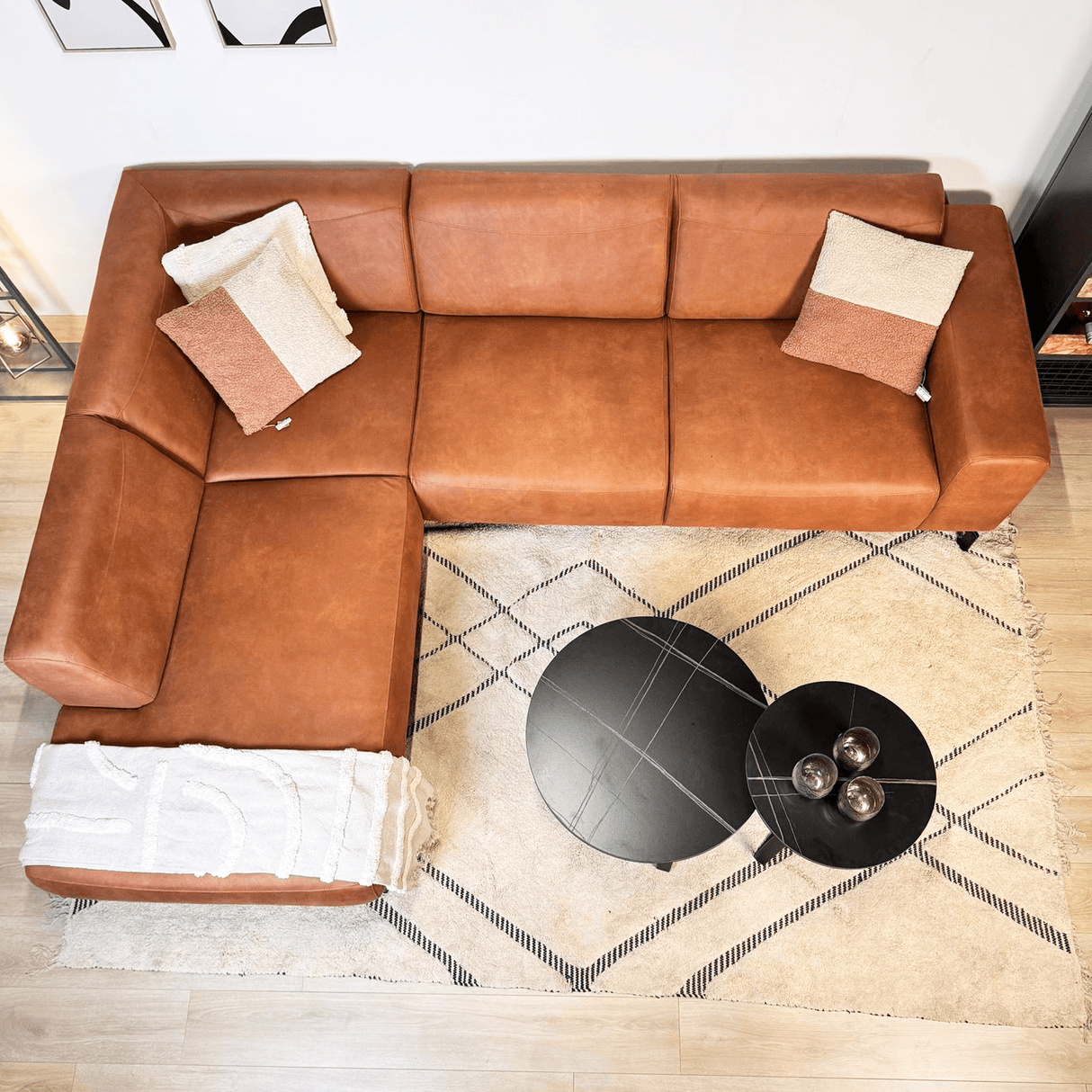 Banken - Industriële Hoekbank Ecoleer Cognac Barin - Links - Dimehouse