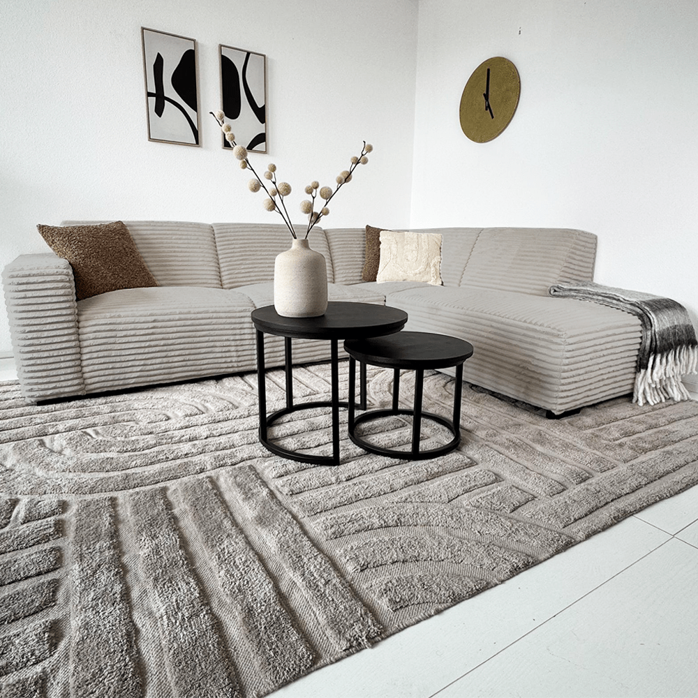Banken - Hoekbank beige super zachte ribstof Gavi - rechts - Dimehouse