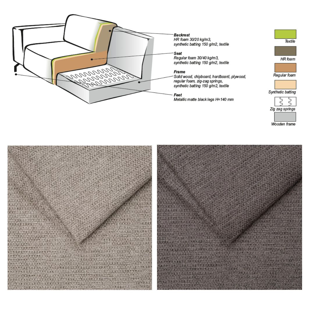 Banken - Hoekbank taupe chenille gemêleerd Ravi – links - Dimehouse