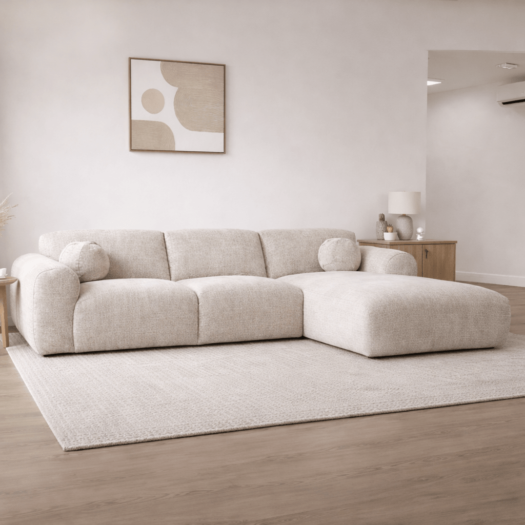 Banken - Hoekbank beige chenille stof - 292x169 cm - Shane - rechts - Dimehouse