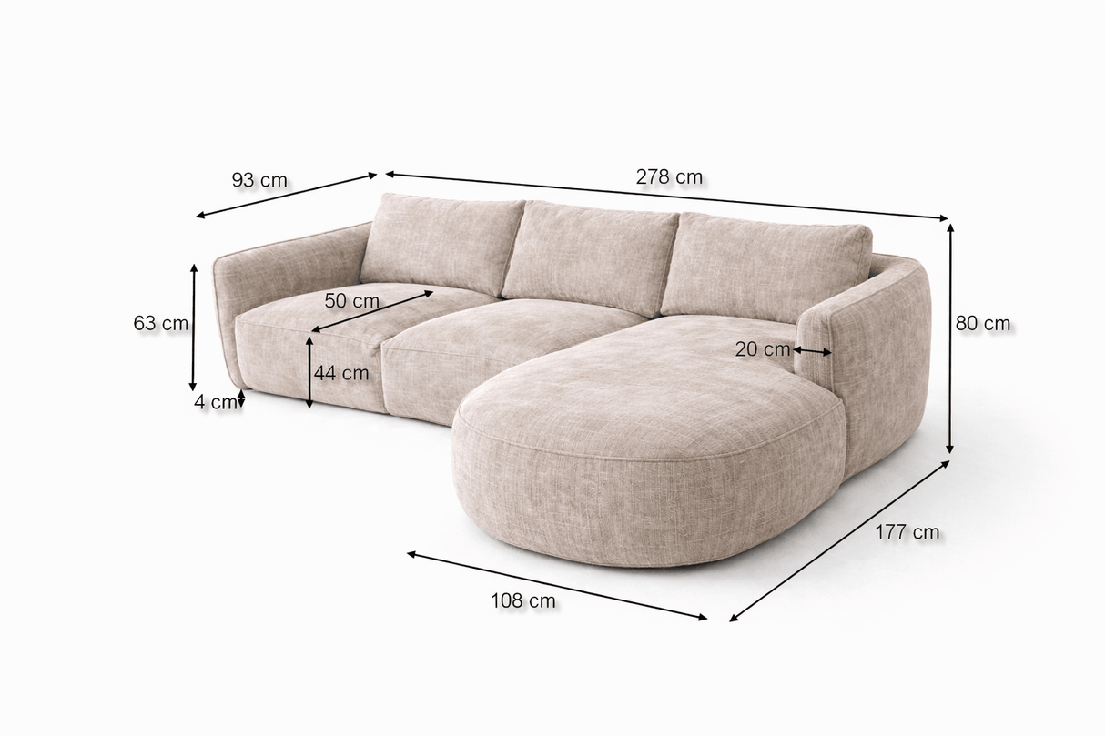 Banken - Hoekbank ronde longue beige velvet structuurstof Dwayne - links - Dimehouse