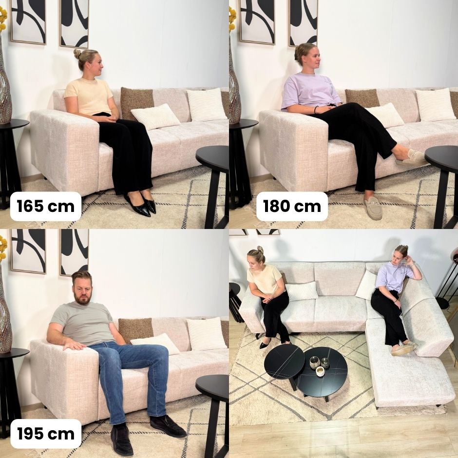 Banken - Hoekbank met chaise longue beige chenille stof Manon - rechts - Dimehouse